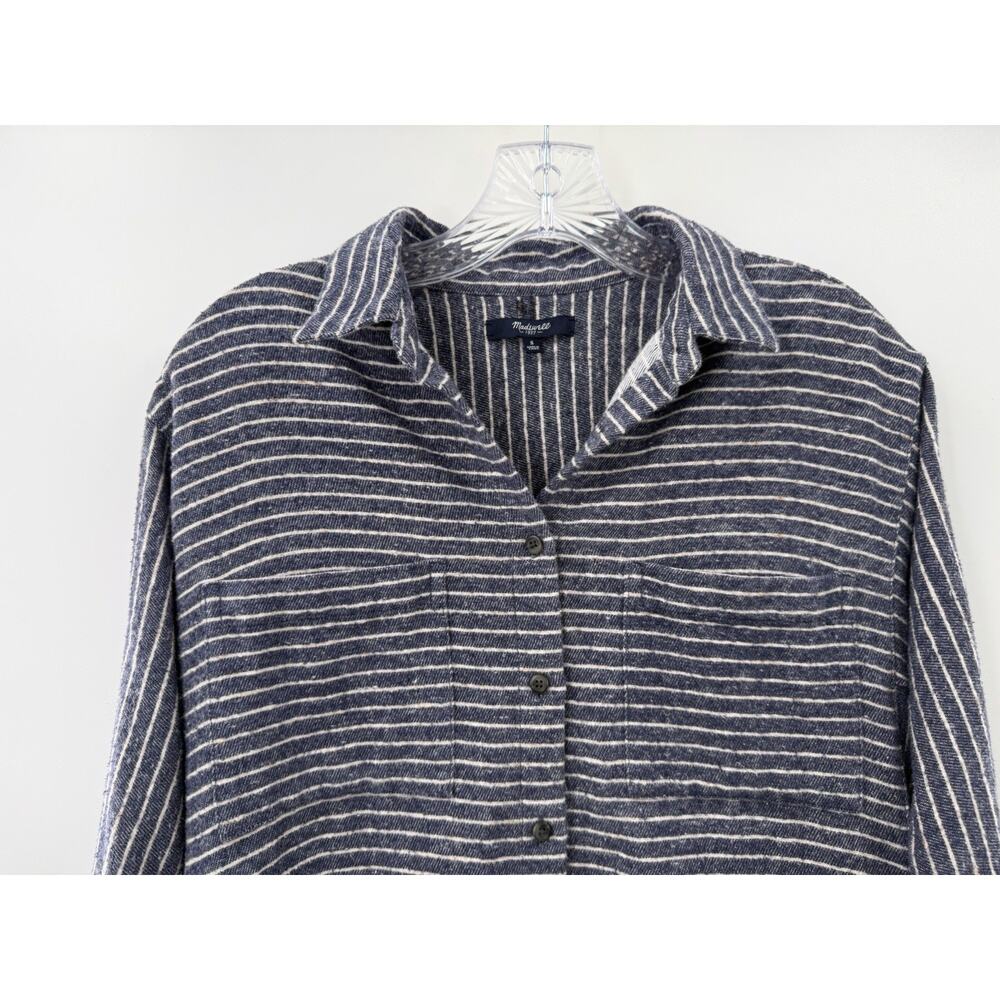 Madewell Women’s Long Sleeve Button Up Shirt Blue White Stripe Pockets Small - Picture 2 of 9